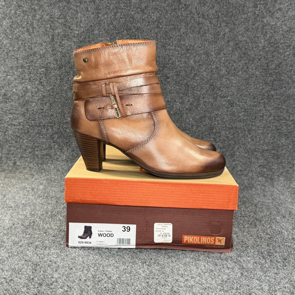 Pikolinos Verona Booties Women's 8.5 Wood Brown Leather Heeled Buckle Ankle Boot